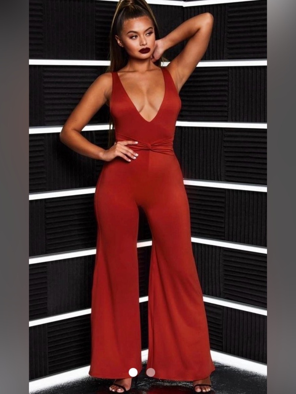 Oh Polly Red Flare Leg Jumpsuit